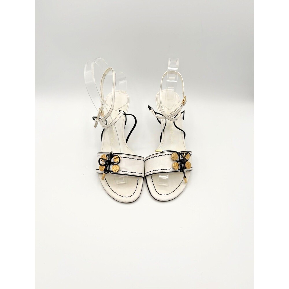 Louis Vuitton White Leather Sandals Gold 4 Leaf Clover Lucky Charm Size EU 36